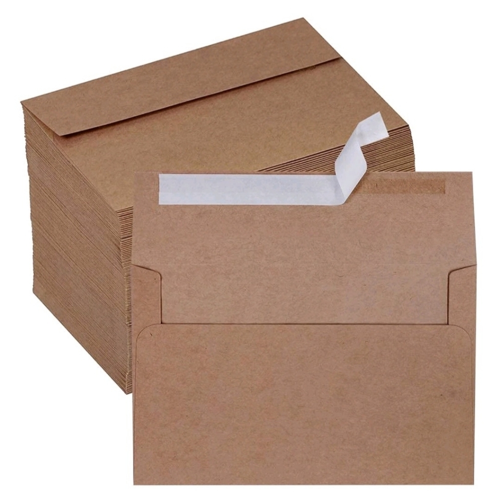 100 Pcs Bulk A9 Invitation Envelopes in Brown Kraft Peel & Press Self Seal